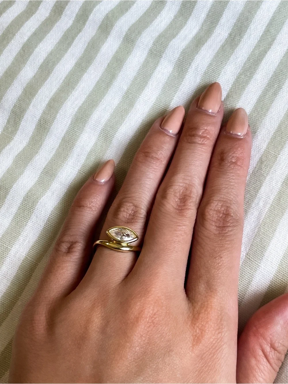 New Marquise East West Cubic Zirconia Swirled Ring 14K Gold Plated Over Brass